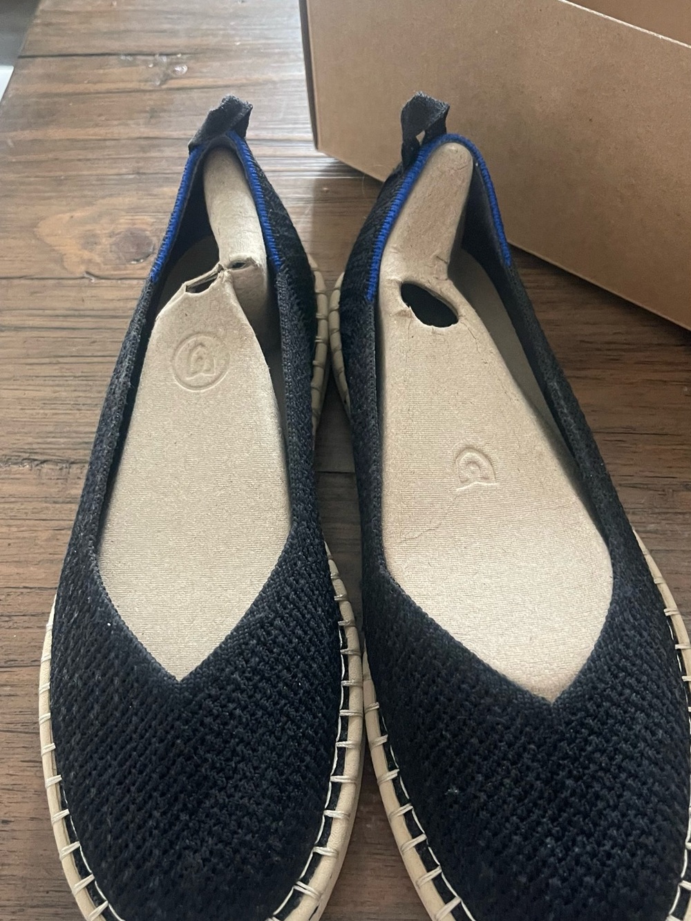 Rothy's Black Knit Espadrille Flats with Natural Trim